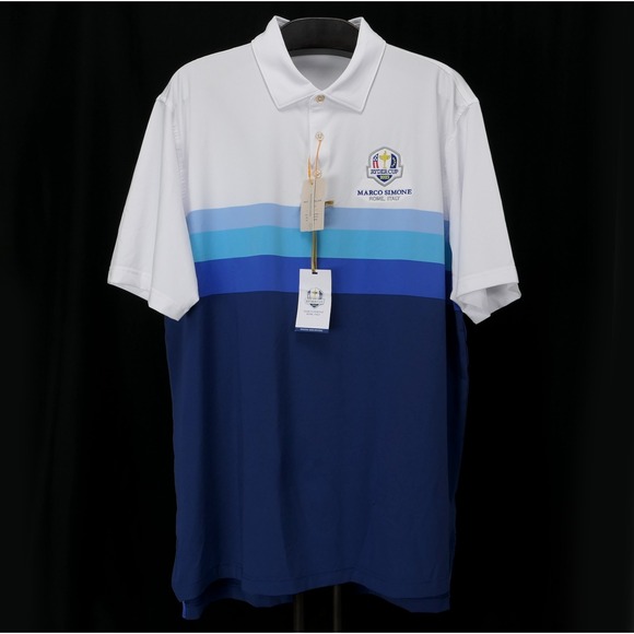 RARE Peter Millar Mens XL Polo Marco Simone 2023 Ryder Cup White Blue Golf NWT - Picture 2 of 8